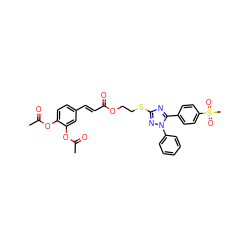 CC(=O)Oc1ccc(/C=C/C(=O)OCCSc2nc(-c3ccc(S(C)(=O)=O)cc3)n(-c3ccccc3)n2)cc1OC(C)=O ZINC000653793706