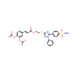 CC(=O)Oc1ccc(/C=C/C(=O)OCCSc2nc(-c3ccc(S(N)(=O)=O)cc3)n(-c3ccccc3)n2)cc1OC(C)=O ZINC000653798250