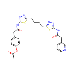 CC(=O)Oc1ccc(CC(=O)Nc2nnc(CCCCc3nnc(NC(=O)Cc4cccnc4)s3)s2)cc1 ZINC000653869534