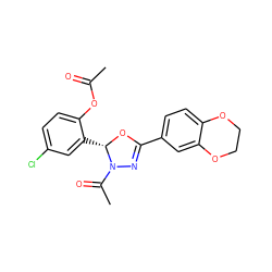 CC(=O)Oc1ccc(Cl)cc1[C@@H]1OC(c2ccc3c(c2)OCCO3)=NN1C(C)=O ZINC000073198870