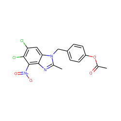 CC(=O)Oc1ccc(Cn2c(C)nc3c([N+](=O)[O-])c(Cl)c(Cl)cc32)cc1 ZINC000653700478