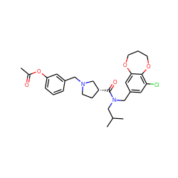 CC(=O)Oc1cccc(CN2CC[C@@H](C(=O)N(Cc3cc(Cl)c4c(c3)OCCCO4)CC(C)C)C2)c1 ZINC000166289831