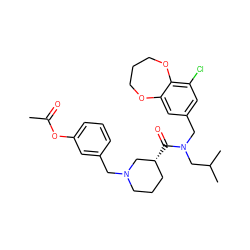 CC(=O)Oc1cccc(CN2CCC[C@@H](C(=O)N(Cc3cc(Cl)c4c(c3)OCCCO4)CC(C)C)C2)c1 ZINC000114101159