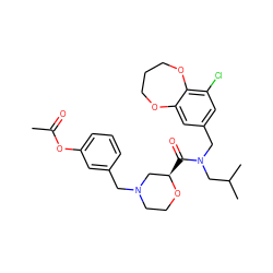 CC(=O)Oc1cccc(CN2CCO[C@H](C(=O)N(Cc3cc(Cl)c4c(c3)OCCCO4)CC(C)C)C2)c1 ZINC000166292047