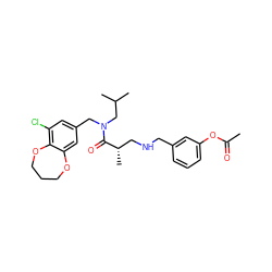 CC(=O)Oc1cccc(CNC[C@H](C)C(=O)N(Cc2cc(Cl)c3c(c2)OCCCO3)CC(C)C)c1 ZINC000114099889