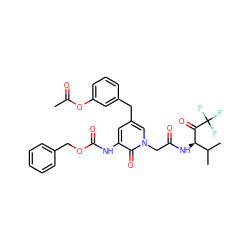 CC(=O)Oc1cccc(Cc2cc(NC(=O)OCc3ccccc3)c(=O)n(CC(=O)N[C@@H](C(=O)C(F)(F)F)C(C)C)c2)c1 ZINC000026837112