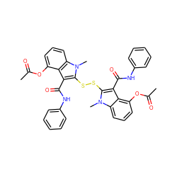 CC(=O)Oc1cccc2c1c(C(=O)Nc1ccccc1)c(SSc1c(C(=O)Nc3ccccc3)c3c(OC(C)=O)cccc3n1C)n2C ZINC000026152454