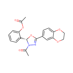 CC(=O)Oc1ccccc1[C@@H]1OC(c2ccc3c(c2)OCCO3)=NN1C(C)=O ZINC000073198937