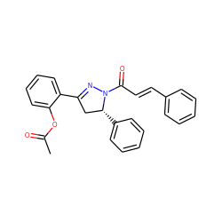 CC(=O)Oc1ccccc1C1=NN(C(=O)/C=C/c2ccccc2)[C@H](c2ccccc2)C1 ZINC000005176750