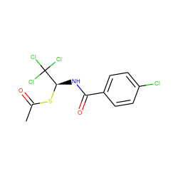 CC(=O)S[C@H](NC(=O)c1ccc(Cl)cc1)C(Cl)(Cl)Cl ZINC000049036888