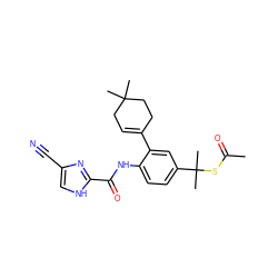 CC(=O)SC(C)(C)c1ccc(NC(=O)c2nc(C#N)c[nH]2)c(C2=CCC(C)(C)CC2)c1 ZINC000148907624