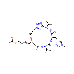 CC(=O)SCC/C=C/[C@@H]1CC(=O)N[C@H](C(C)C)C(=O)N[C@H](Cc2cn(C)cn2)C(=O)N[C@H](C(C)C)c2cn(nn2)CC(=O)O1 ZINC000473148690