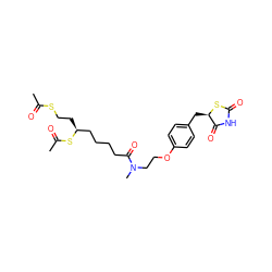 CC(=O)SCC[C@@H](CCCCC(=O)N(C)CCOc1ccc(C[C@H]2SC(=O)NC2=O)cc1)SC(C)=O ZINC000036757854