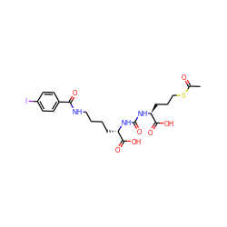 CC(=O)SCCC[C@H](NC(=O)N[C@@H](CCCCNC(=O)c1ccc(I)cc1)C(=O)O)C(=O)O ZINC000049762209