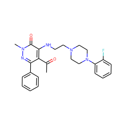 CC(=O)c1c(-c2ccccc2)nn(C)c(=O)c1NCCN1CCN(c2ccccc2F)CC1 ZINC000013863378