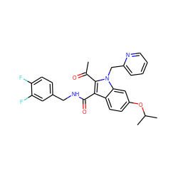 CC(=O)c1c(C(=O)NCc2ccc(F)c(F)c2)c2ccc(OC(C)C)cc2n1Cc1ccccn1 ZINC000096172133