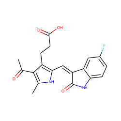 CC(=O)c1c(C)[nH]c(/C=C2\C(=O)Nc3ccc(F)cc32)c1CCC(=O)O ZINC000058569298