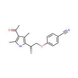 CC(=O)c1c(C)[nH]c(C(=O)COc2ccc(C#N)cc2)c1C ZINC000002658881