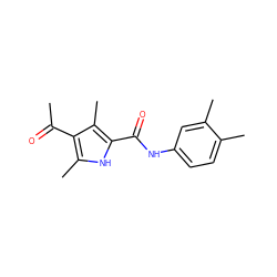 CC(=O)c1c(C)[nH]c(C(=O)Nc2ccc(C)c(C)c2)c1C ZINC000000429483