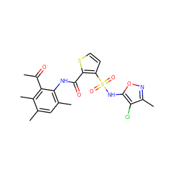 CC(=O)c1c(C)c(C)cc(C)c1NC(=O)c1sccc1S(=O)(=O)Nc1onc(C)c1Cl ZINC000013560322