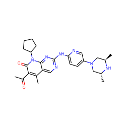 CC(=O)c1c(C)c2cnc(Nc3ccc(N4C[C@@H](C)N[C@H](C)C4)cn3)nc2n(C2CCCC2)c1=O ZINC000013641680