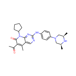 CC(=O)c1c(C)c2cnc(Nc3ccc(N4C[C@H](C)N[C@H](C)C4)cc3)nc2n(C2CCCC2)c1=O ZINC001772655762