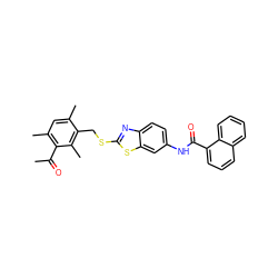 CC(=O)c1c(C)cc(C)c(CSc2nc3ccc(NC(=O)c4cccc5ccccc45)cc3s2)c1C ZINC000008438481