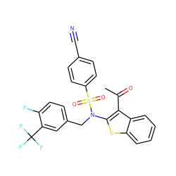 CC(=O)c1c(N(Cc2ccc(F)c(C(F)(F)F)c2)S(=O)(=O)c2ccc(C#N)cc2)sc2ccccc12 ZINC000115228638