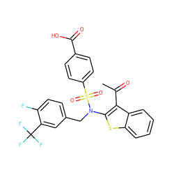 CC(=O)c1c(N(Cc2ccc(F)c(C(F)(F)F)c2)S(=O)(=O)c2ccc(C(=O)O)cc2)sc2ccccc12 ZINC000115233578