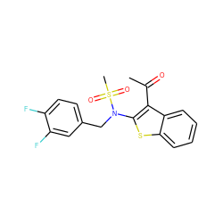 CC(=O)c1c(N(Cc2ccc(F)c(F)c2)S(C)(=O)=O)sc2ccccc12 ZINC000115234229