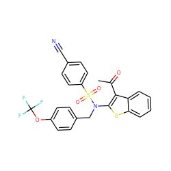 CC(=O)c1c(N(Cc2ccc(OC(F)(F)F)cc2)S(=O)(=O)c2ccc(C#N)cc2)sc2ccccc12 ZINC000115232071