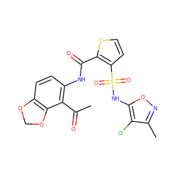 CC(=O)c1c(NC(=O)c2sccc2S(=O)(=O)Nc2onc(C)c2Cl)ccc2c1OCO2 ZINC000029404807