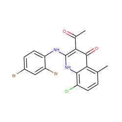 CC(=O)c1c(Nc2ccc(Br)cc2Br)[nH]c2c(Cl)ccc(C)c2c1=O ZINC000042891291