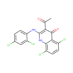 CC(=O)c1c(Nc2ccc(Cl)cc2Cl)[nH]c2c(Cl)ccc(Cl)c2c1=O ZINC000040395541