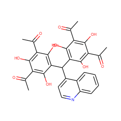 CC(=O)c1c(O)c(C(C)=O)c(O)c(C(c2c(O)c(C(C)=O)c(O)c(C(C)=O)c2O)c2ccnc3ccccc23)c1O ZINC000049771680