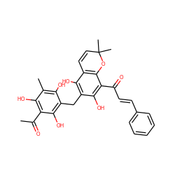 CC(=O)c1c(O)c(C)c(O)c(Cc2c(O)c3c(c(C(=O)/C=C/c4ccccc4)c2O)OC(C)(C)C=C3)c1O ZINC000003874886