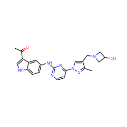 CC(=O)c1c[nH]c2ccc(Nc3nccc(-n4cc(CN5CC(O)C5)c(C)n4)n3)cc12 ZINC000205623393