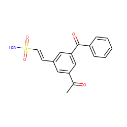 CC(=O)c1cc(/C=C/S(N)(=O)=O)cc(C(=O)c2ccccc2)c1 ZINC000013438162