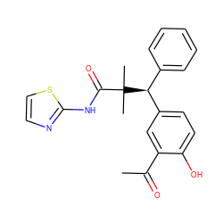 CC(=O)c1cc([C@H](c2ccccc2)C(C)(C)C(=O)Nc2nccs2)ccc1O ZINC000072109317