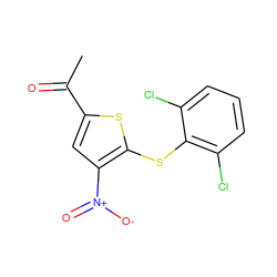 CC(=O)c1cc([N+](=O)[O-])c(Sc2c(Cl)cccc2Cl)s1 ZINC000095578453