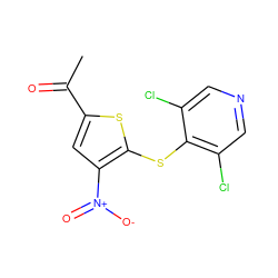 CC(=O)c1cc([N+](=O)[O-])c(Sc2c(Cl)cncc2Cl)s1 ZINC000095572598