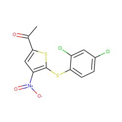 CC(=O)c1cc([N+](=O)[O-])c(Sc2ccc(Cl)cc2Cl)s1 ZINC000095578468