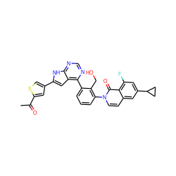 CC(=O)c1cc(-c2cc3c(-c4cccc(-n5ccc6cc(C7CC7)cc(F)c6c5=O)c4CO)ncnc3[nH]2)cs1 ZINC000299866610