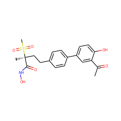 CC(=O)c1cc(-c2ccc(CC[C@@](C)(C(=O)NO)S(C)(=O)=O)cc2)ccc1O ZINC000169708186