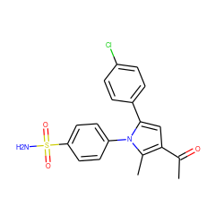 CC(=O)c1cc(-c2ccc(Cl)cc2)n(-c2ccc(S(N)(=O)=O)cc2)c1C ZINC000040421152