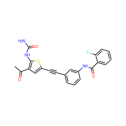 CC(=O)c1cc(C#Cc2cccc(NC(=O)c3ccccc3F)c2)sc1NC(N)=O ZINC000072119750