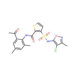 CC(=O)c1cc(C)cc(C)c1NC(=O)c1sccc1S(=O)(=O)Nc1onc(C)c1Cl ZINC000001549959