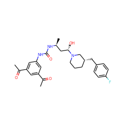 CC(=O)c1cc(NC(=O)N[C@@H](C)C[C@H](O)N2CCC[C@@H](Cc3ccc(F)cc3)C2)cc(C(C)=O)c1 ZINC000029129927
