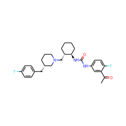 CC(=O)c1cc(NC(=O)N[C@@H]2CCCC[C@H]2CN2CCC[C@@H](Cc3ccc(F)cc3)C2)ccc1F ZINC000013613306