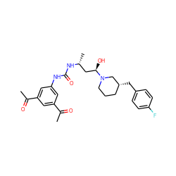 CC(=O)c1cc(NC(=O)N[C@H](C)C[C@@H](O)N2CCC[C@@H](Cc3ccc(F)cc3)C2)cc(C(C)=O)c1 ZINC000029130000